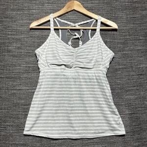 Prana Filament Tank Top Shirt Women's M Gray Striped Yoga Athletic